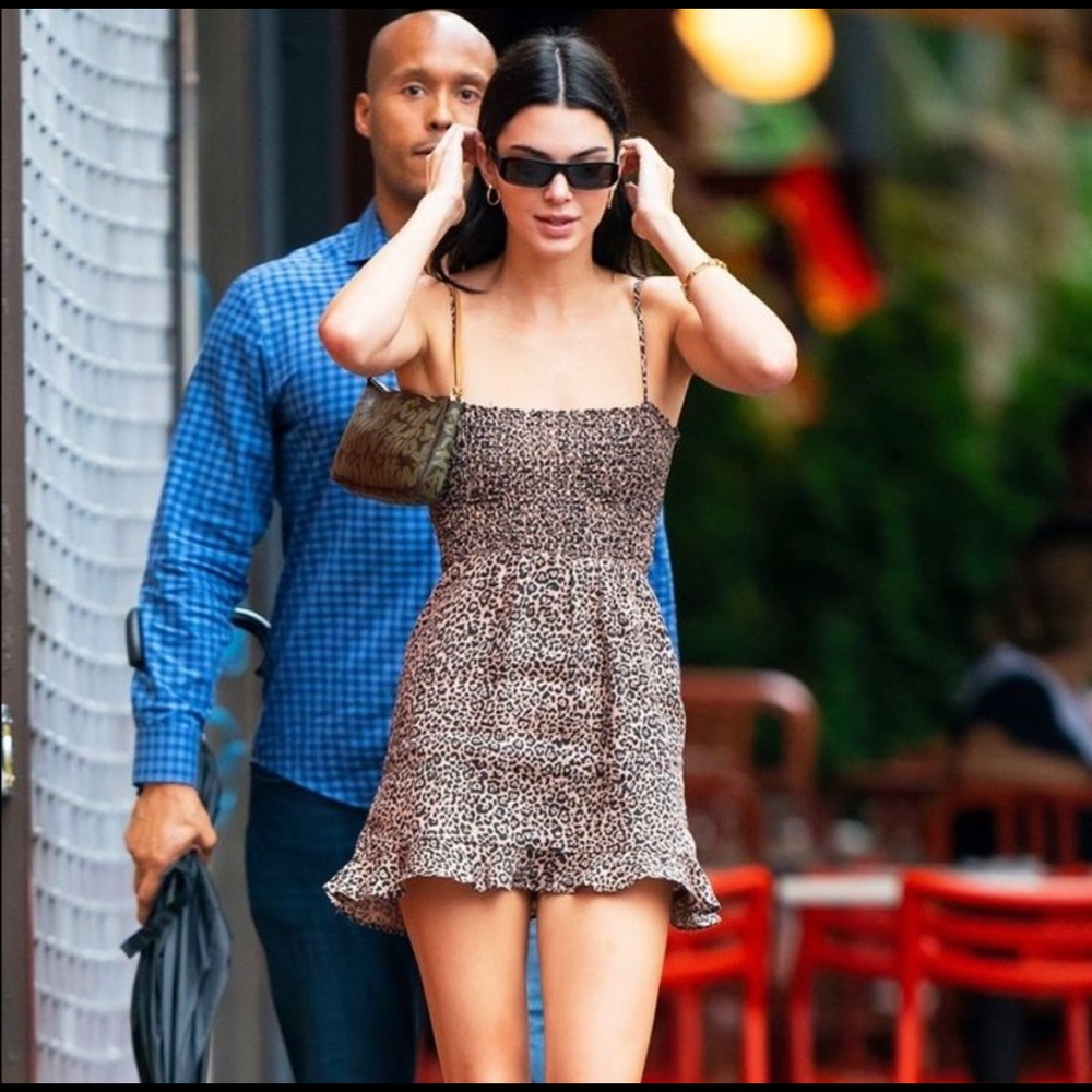 Reformation Rouen Leopard Print Shirred Mini Dress